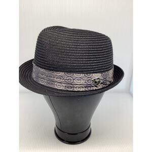 Peter Grimm Black Fedora Woven Hat Gray Band Light S/M
